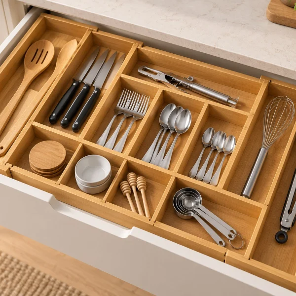 Organisateur de cuisine extensible en bambou