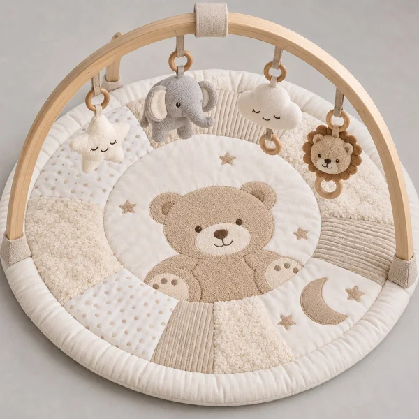Tapis d’éveil rond avec arche en bois
