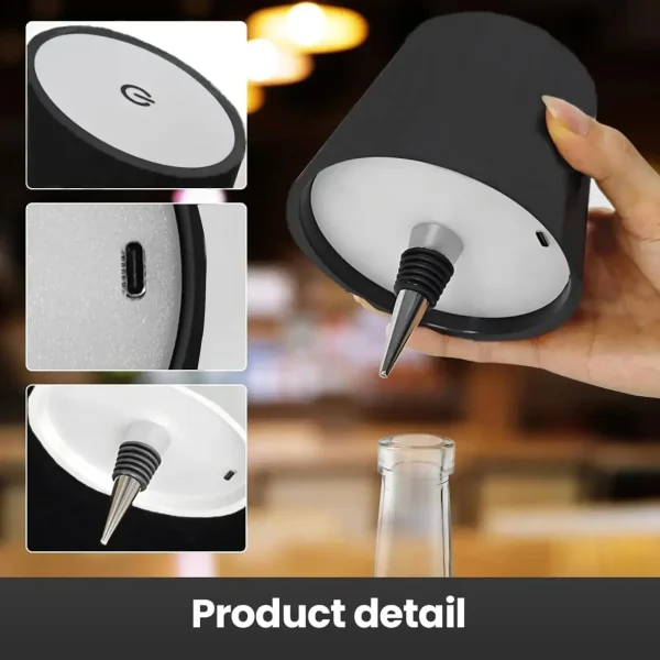 Détails : bouton tactile, port USB-C, bouchon