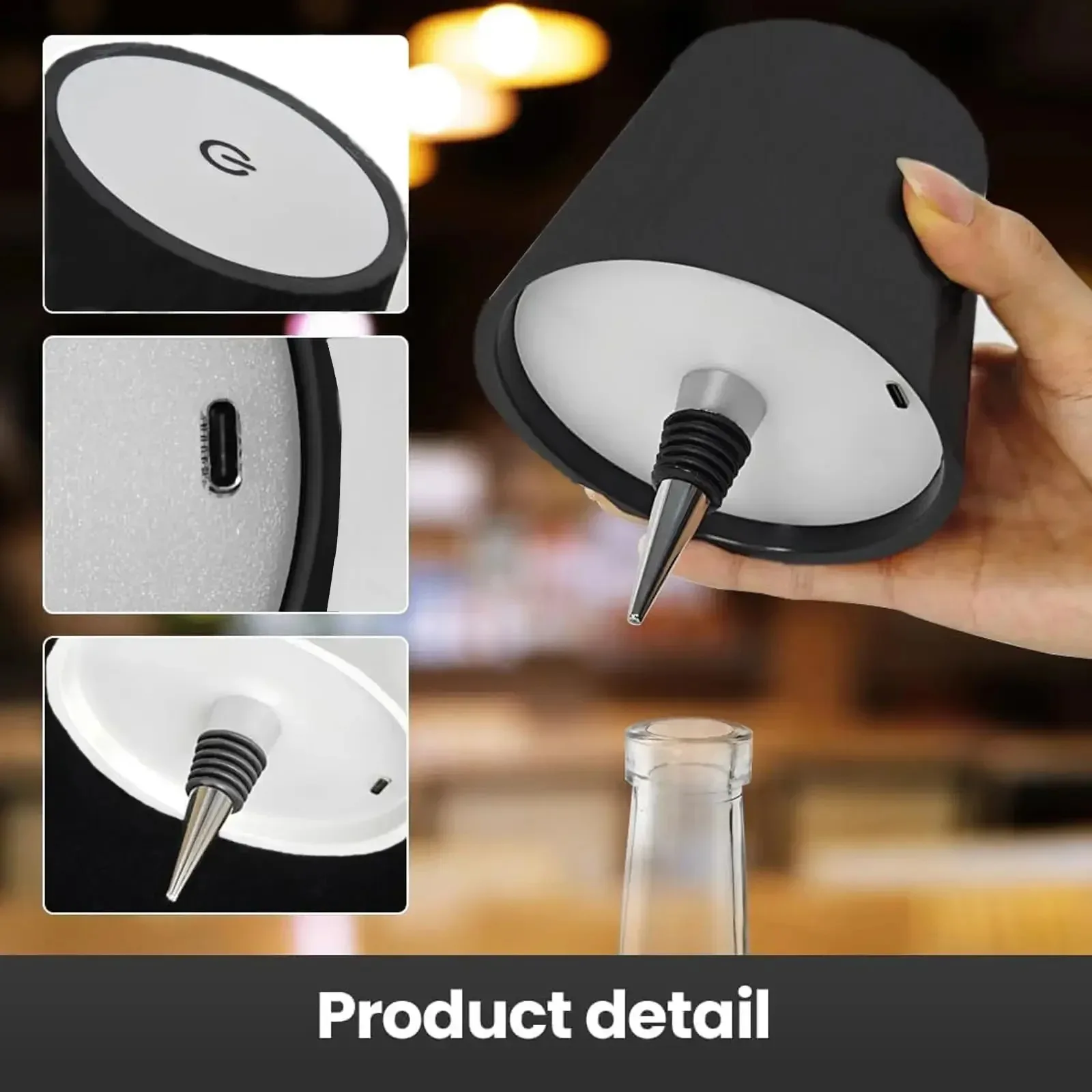 Détails : bouton tactile, port USB-C, bouchon