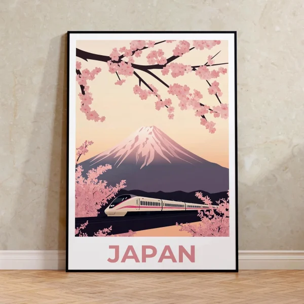 Affiche Japon vintage : Fuji et trains de campagne
