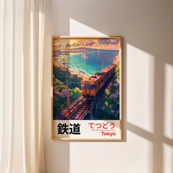 Affiche d'un train au bord de la mer