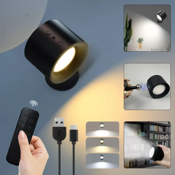 Applique murale sans fil rotative à 360°, tactile, avec télécommande