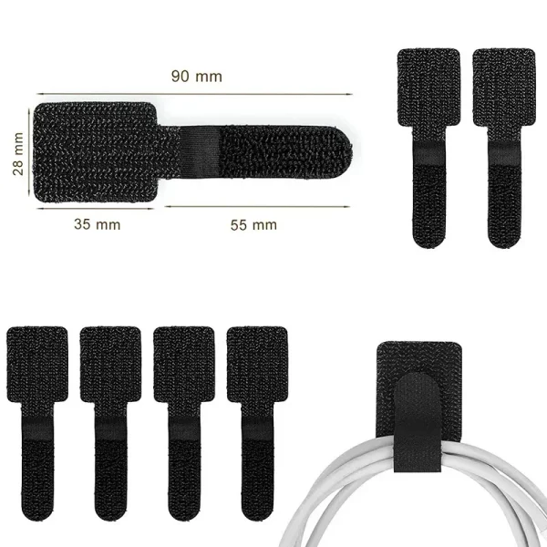 Attaches-câbles adhésives réutilisables, lot de 10 ou 20