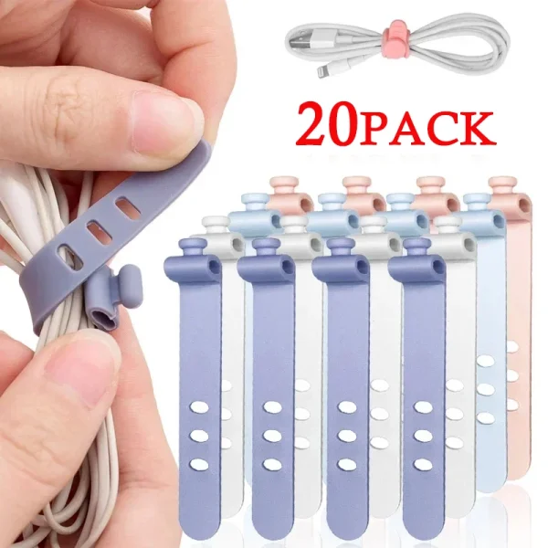 Attaches-câbles en silicone réutilisables, lot de 4 à 20