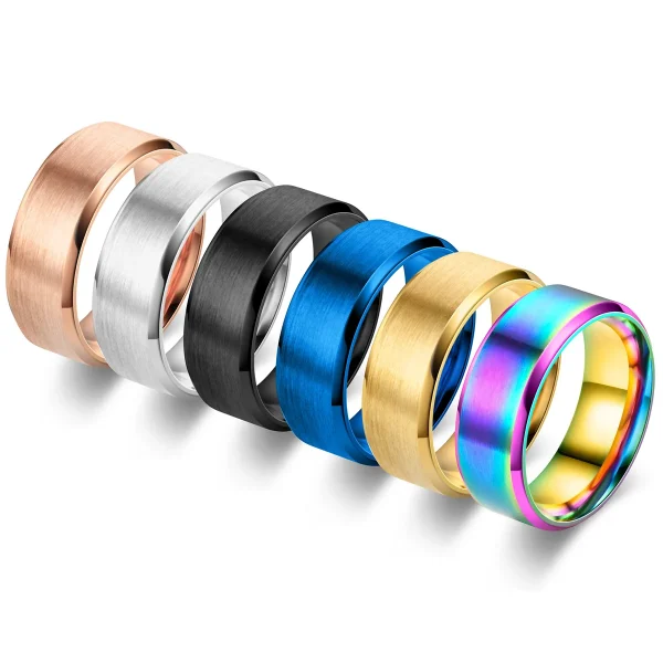 Bague anneau 8 mm acier brossé, 7 couleurs