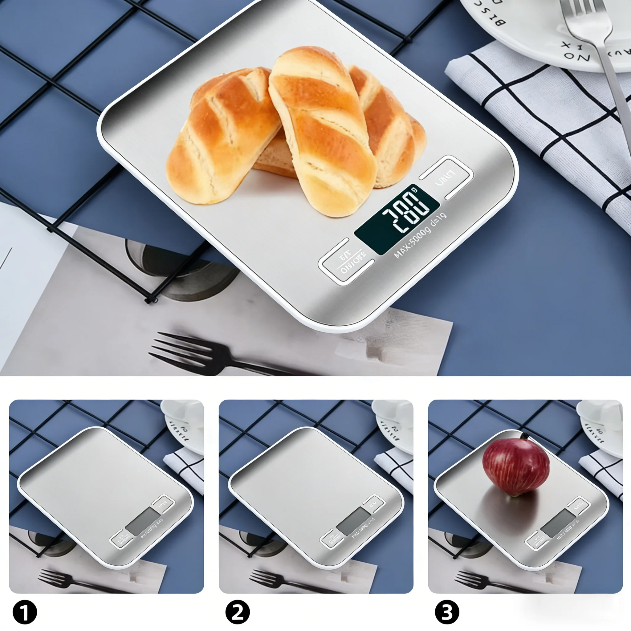 Balance de cuisine au plateau en acier inoxydable