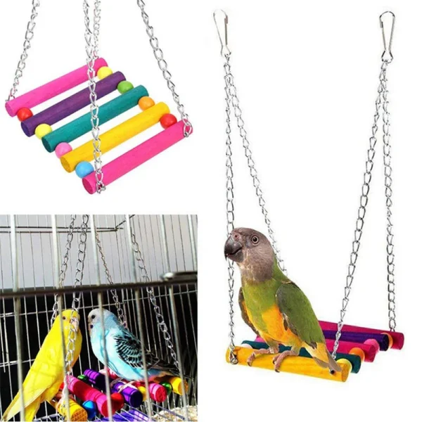 Balançoire-hamac en bois coloré pour oiseau