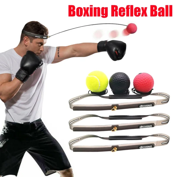 Balle de réflexe de boxe avec bandeau – 3 niveaux, entraînement des réflexes