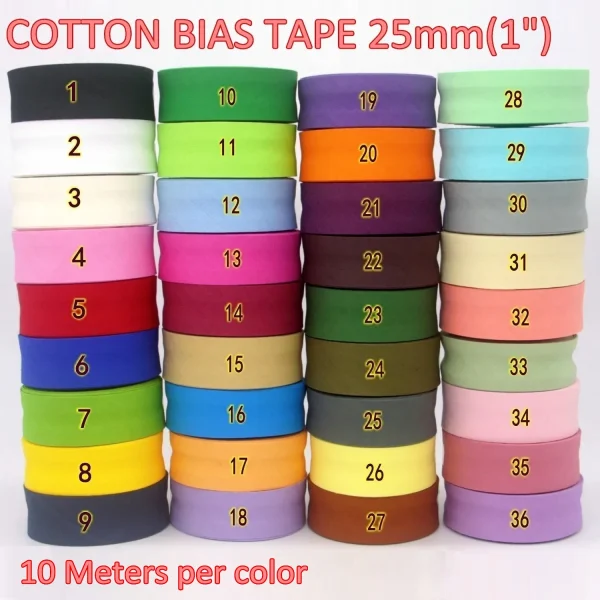 Biais en coton plié 25 mm, 5 ou 10 m