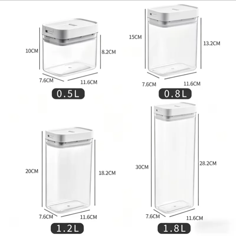 Dimensions des quatre boîtes : 0,5 l, 0,8 l, 1,2 l, 1,8 l