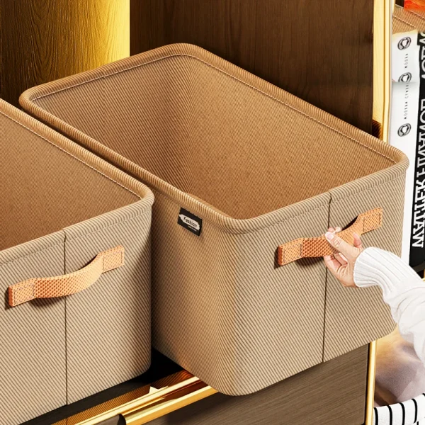 Boîte de rangement en tissu à poignées pour pulls et jeans – M ou L, kaki ou gris