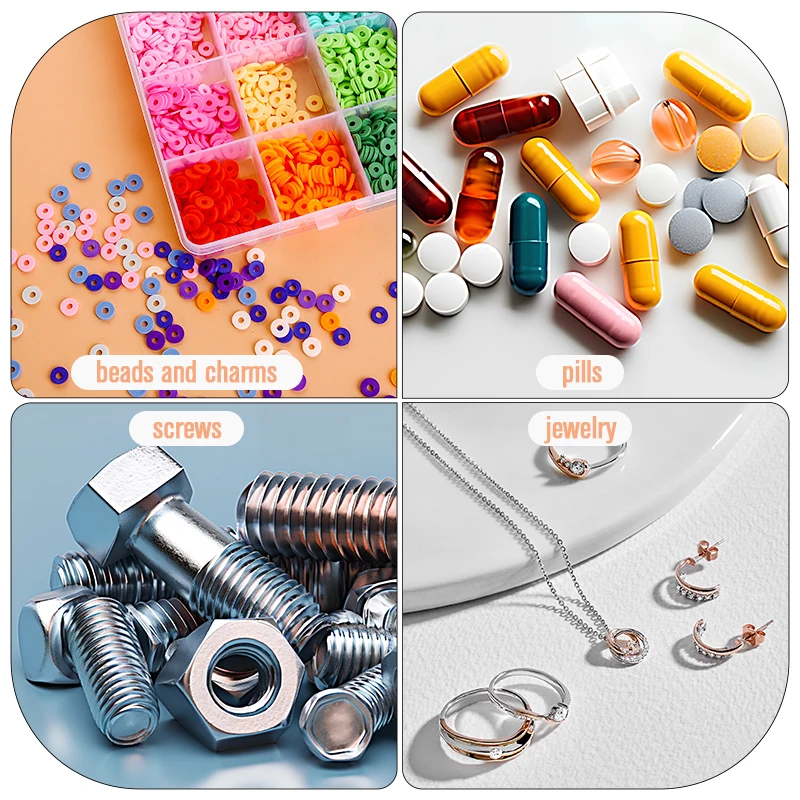 Exemples : perles, pilules, vis, bijoux