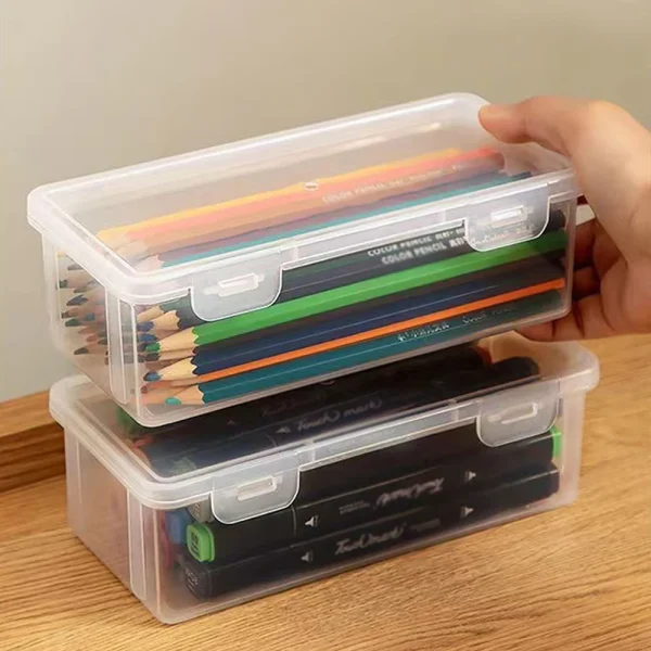 Boîtes à crayons en plastique translucide à clips
