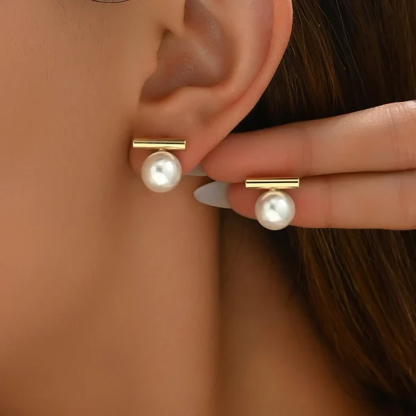 Boucles d'oreilles barrette dorée et perle