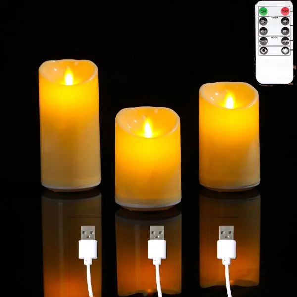 Bougies LED rechargeables à flamme dansante, avec télécommande