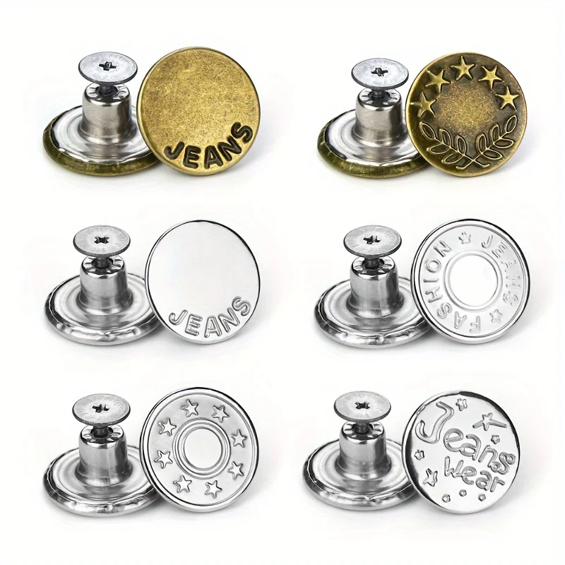 Six modèles de boutons de jean
