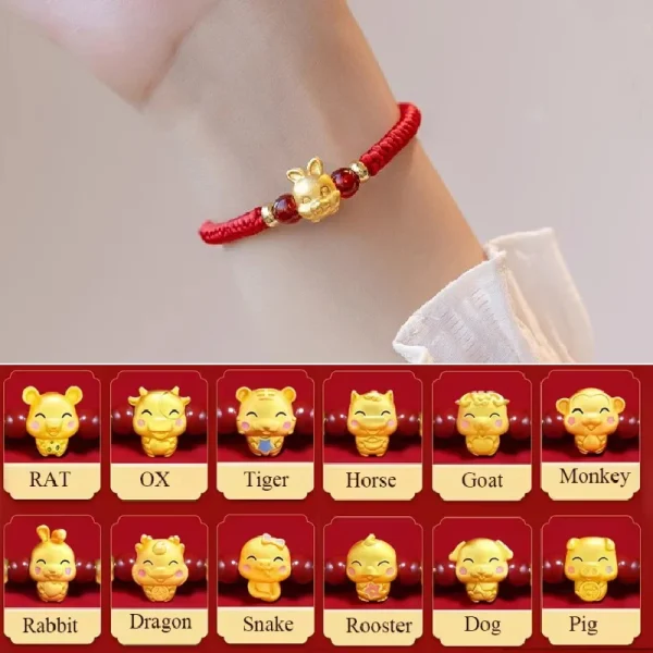 Bracelet cordon rouge et signe du zodiaque chinois