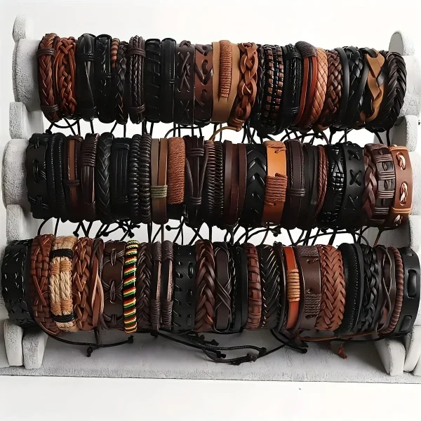 Bracelets en cuir tressé et cordon, lot de 10 ou 20
