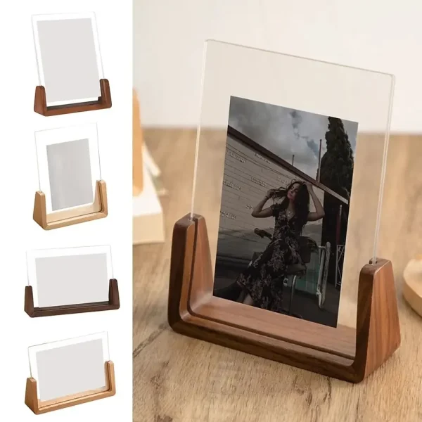 Cadre photo en bois et acrylique, socle en U