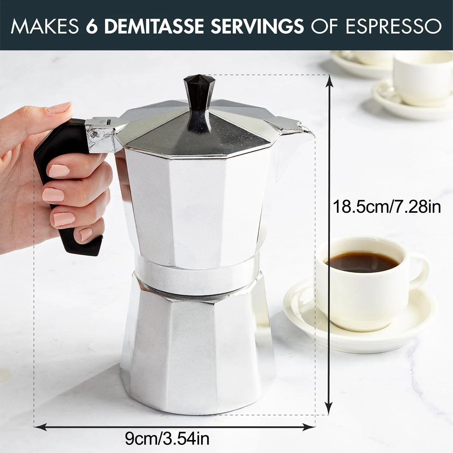 Cafetière 6 tasses : 18,5 × 9 cm