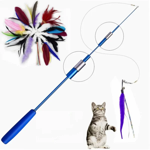 Canne à chat télescopique avec plumes