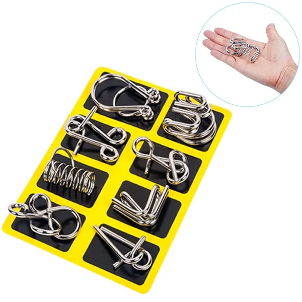 Casse-têtes en métal, coffret de 8 énigmes à démêler – argenté ou bronze
