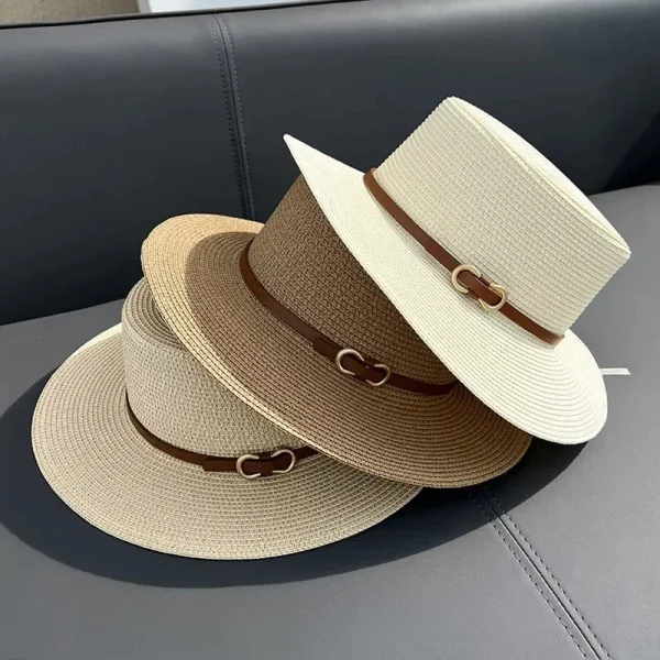 Chapeau canotier en paille à ceinture