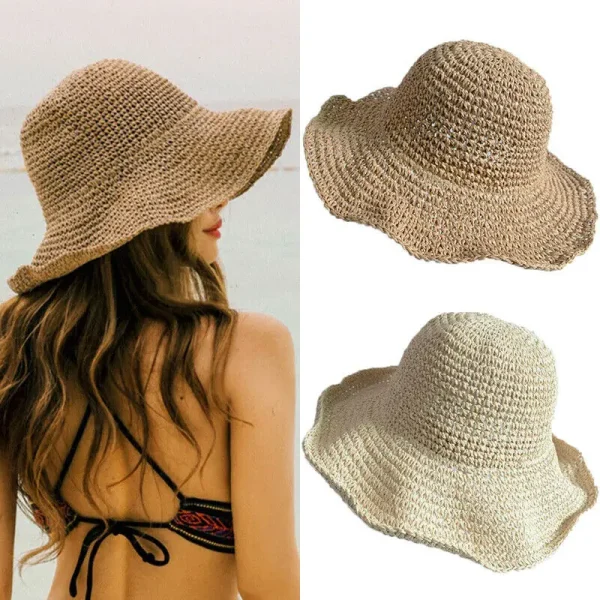 Chapeau de paille pliable à larges bords