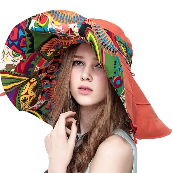 Grand chapeau de plage réversible imprimé