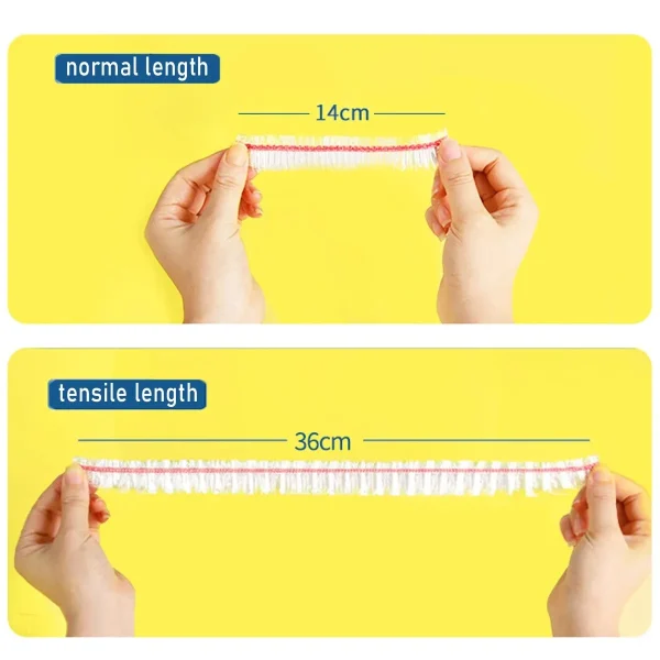 Charlotte alimentaire : 14 cm au repos, 36 cm étirée