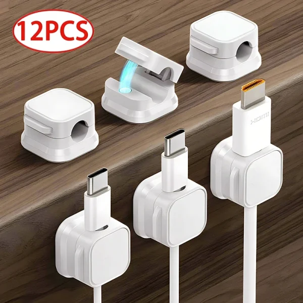 Clips de câble magnétiques adhésifs – lot de 1, 6 ou 12, noir ou blanc