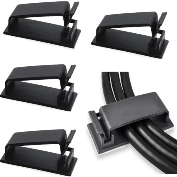 Clips passe-câbles adhésifs noirs, lot de 10