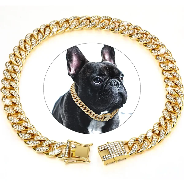 Collier chaîne gourmette à strass pour chien
