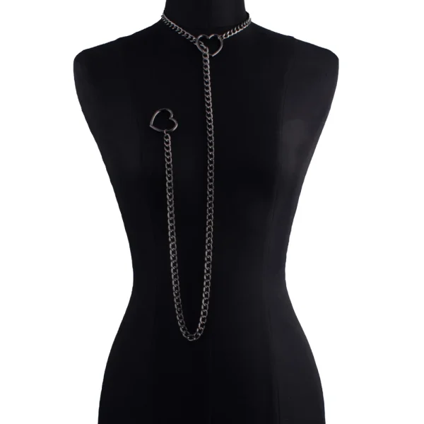 Collier lasso chaîne et cœurs, style rock