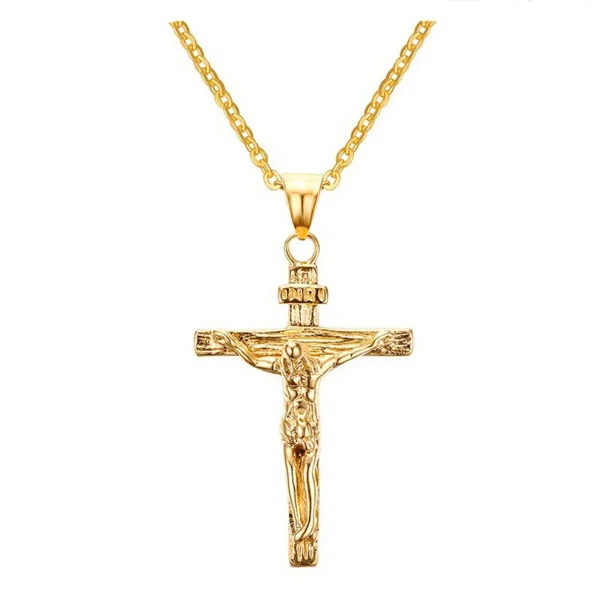 Collier pendentif crucifix, doré ou argenté