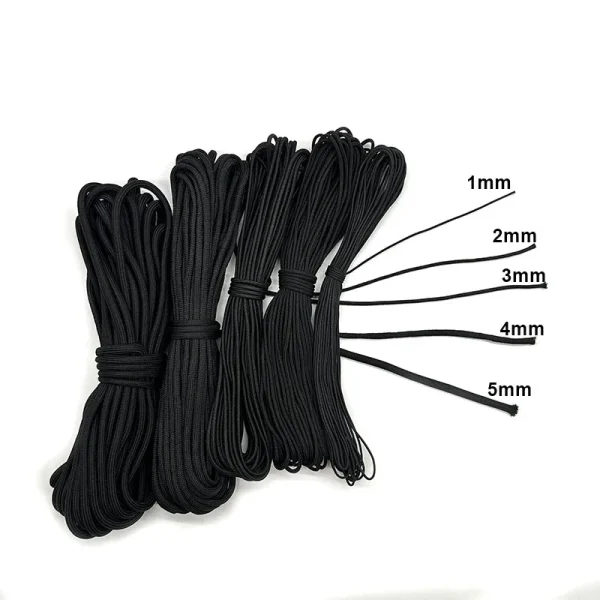 Cordelette paracorde noire, 1 à 5 mm