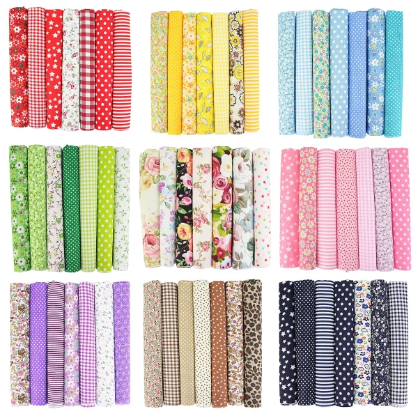Coupons de coton imprimé pour patchwork, lot de 7