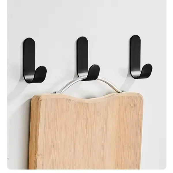 Crochets muraux adhésifs noirs en J, lot de 6