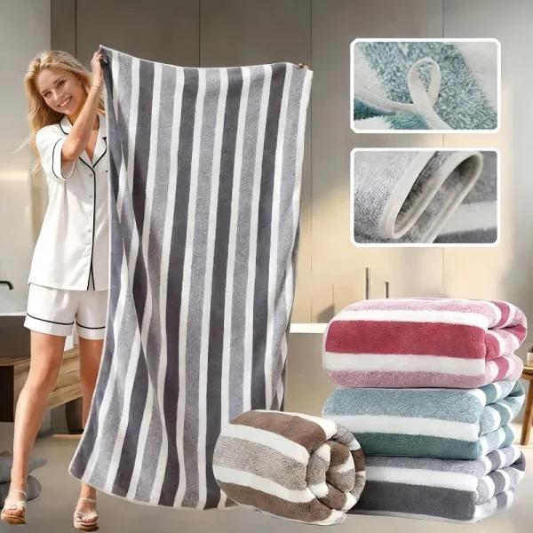 Grand drap de bain rayé en molleton doux, 70 × 140 cm