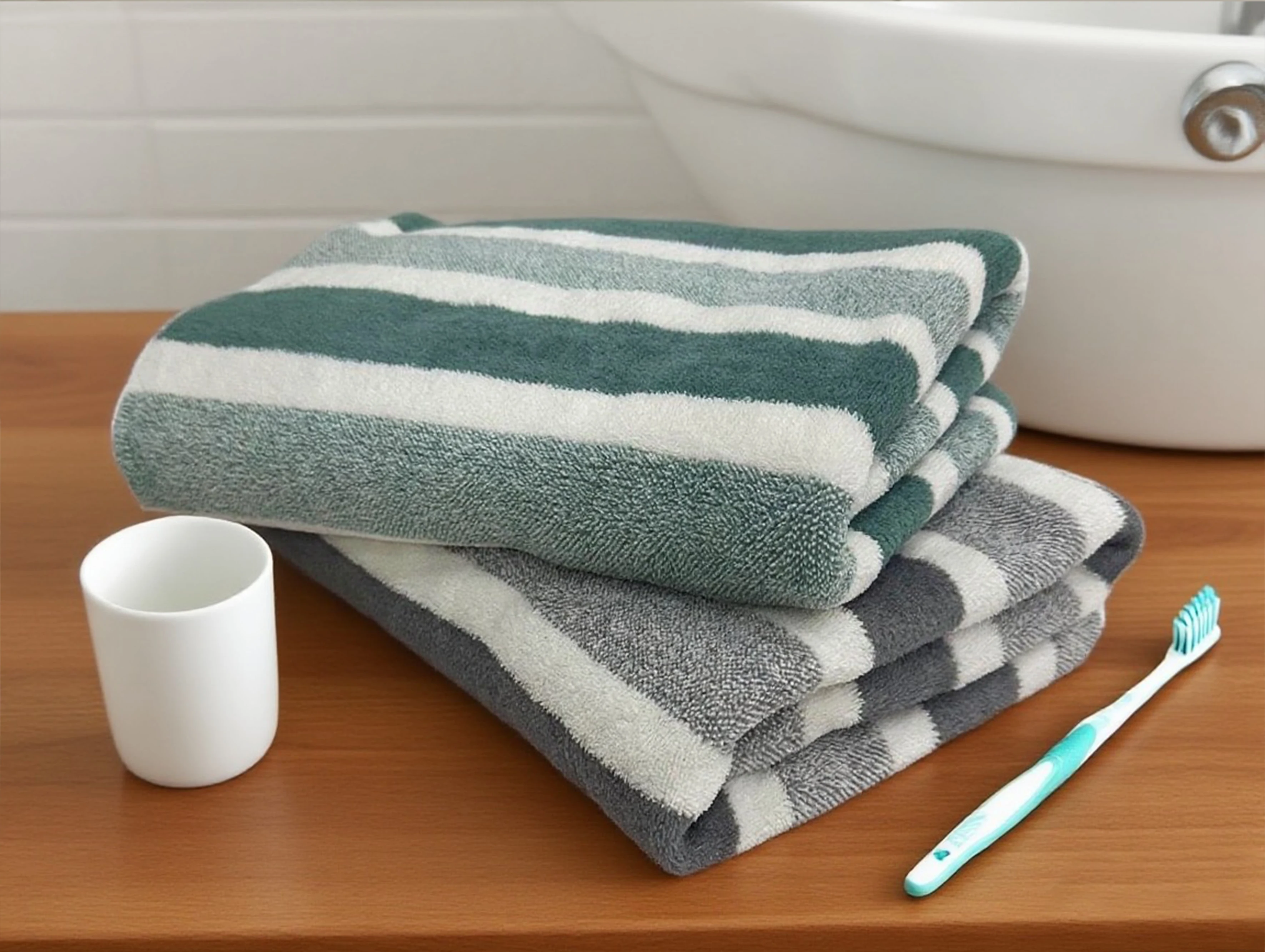 Drap de bain à rayures en coton, 70 × 130 cm