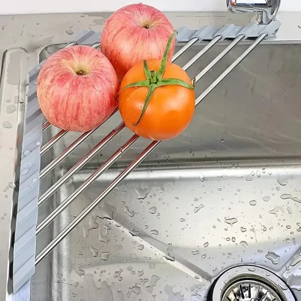 Égouttoir d'angle enroulable en acier inoxydable