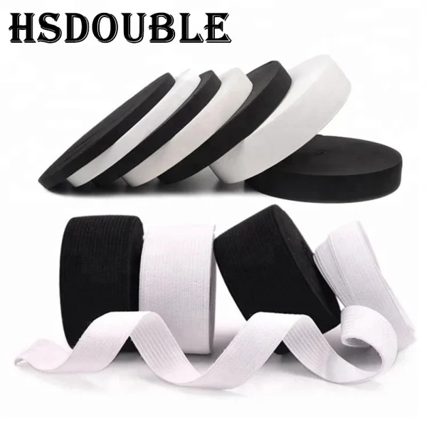Élastique plat tricoté noir ou blanc, 10 à 50 mm