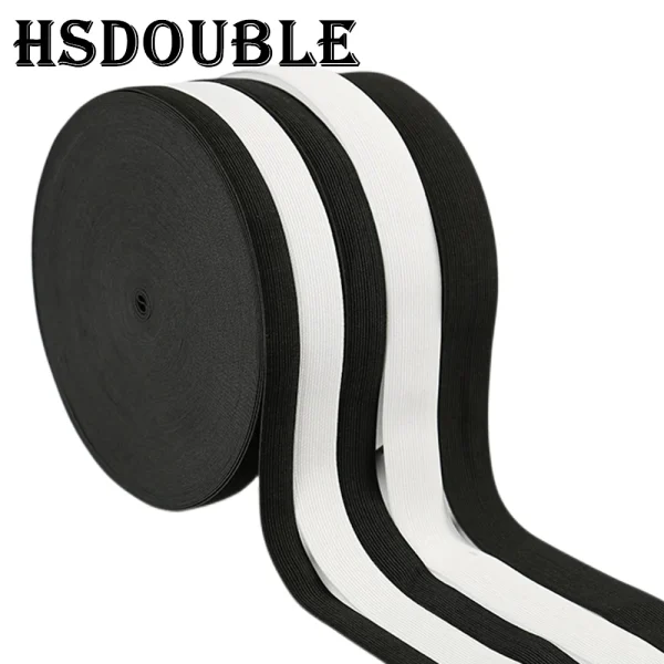 Rouleau d'élastique plat noir et blanc