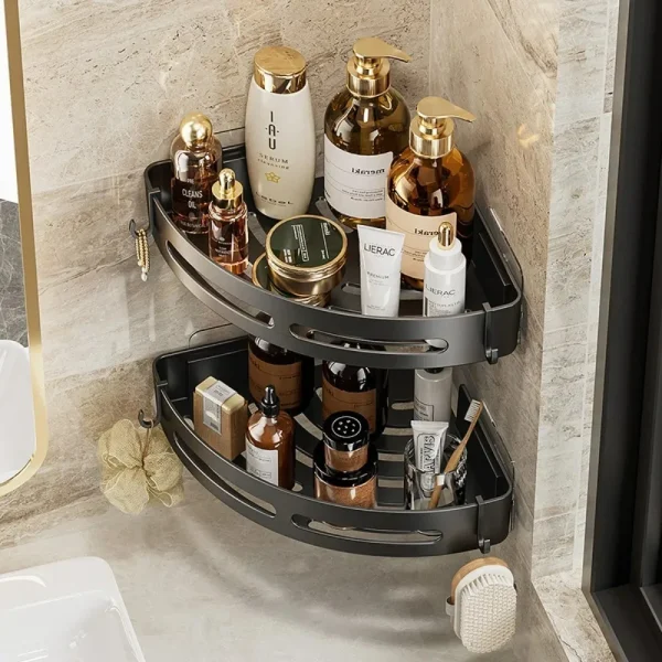 Étagère d'angle de douche sans perçage, noire