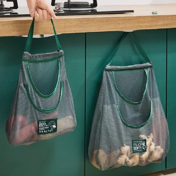 Filet de rangement suspendu à double poche pour légumes