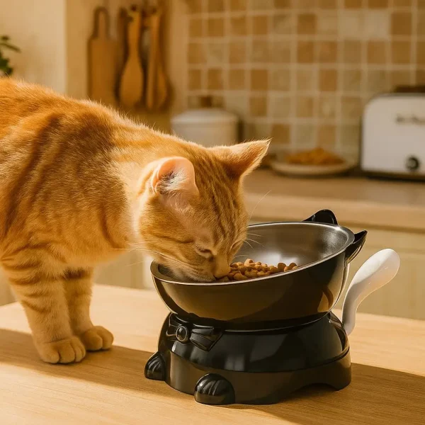 Gamelle surélevée chat à oreilles, bol inox