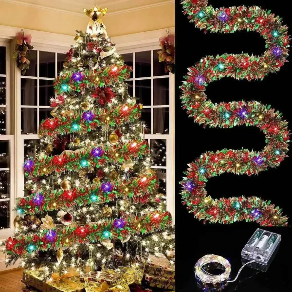 Guirlande de Noël en lamelles brillantes avec LED, à piles
