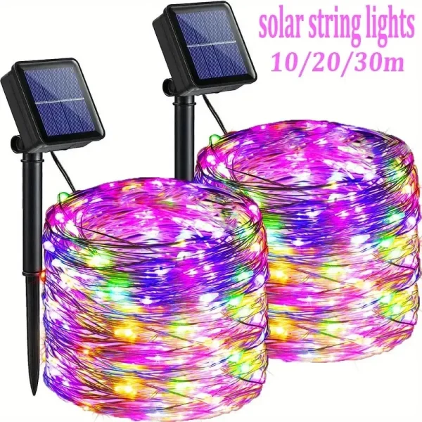 Guirlande solaire micro-LED fil de cuivre, 8 modes, 6 à 31 m