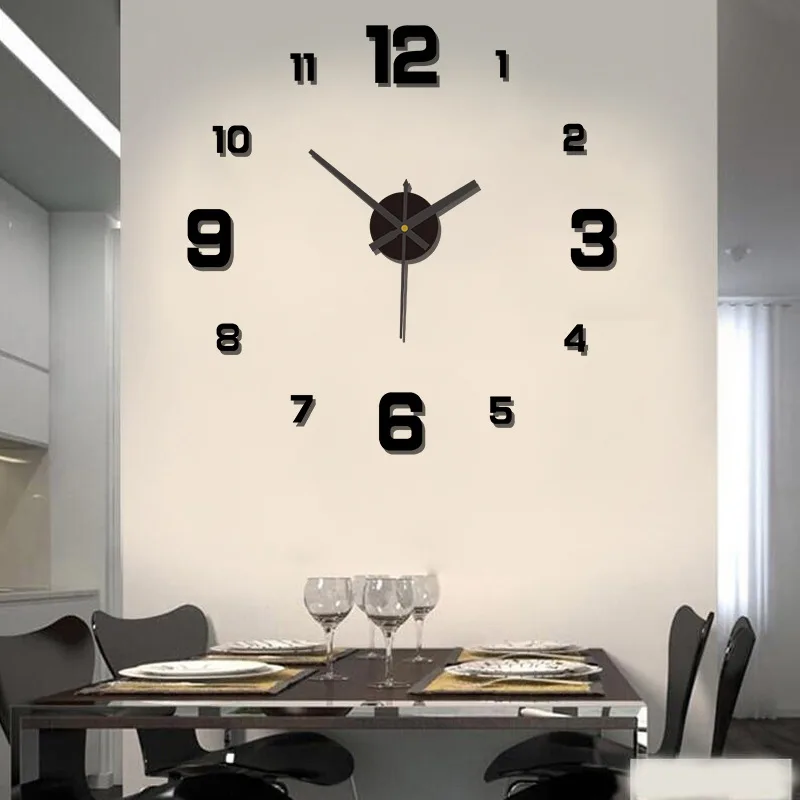 Horloge murale à coller avec chiffres 3D noirs